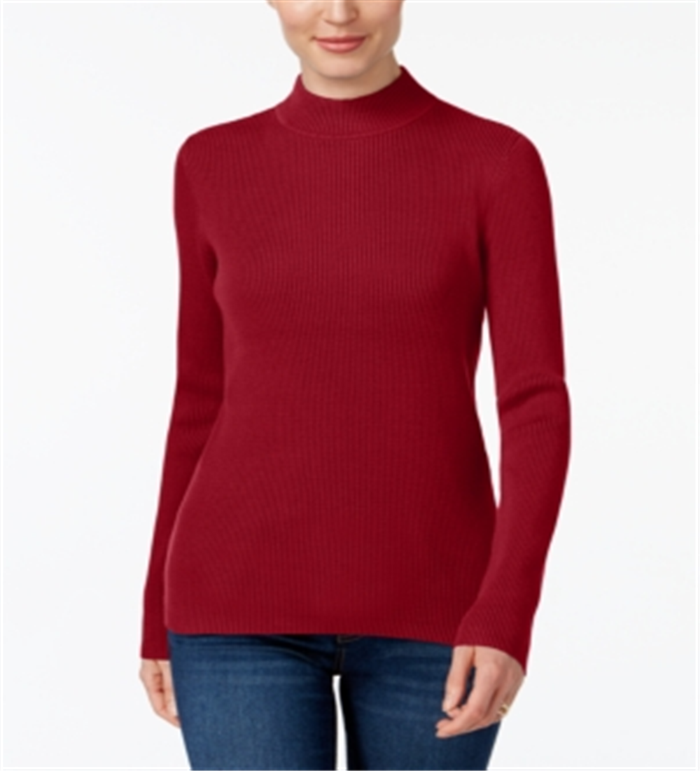 Karen Scott Women's Cotton Ribbed Turtleneck Top Red Size X-Large