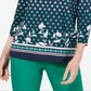 Charter Club Women's Printed Boat Neck Top Blue Size X-Small