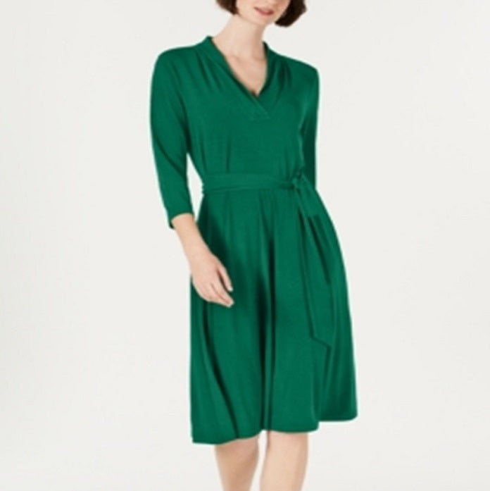 Charter Club Women's Solid Midi Dress Green Size Petite Medium
