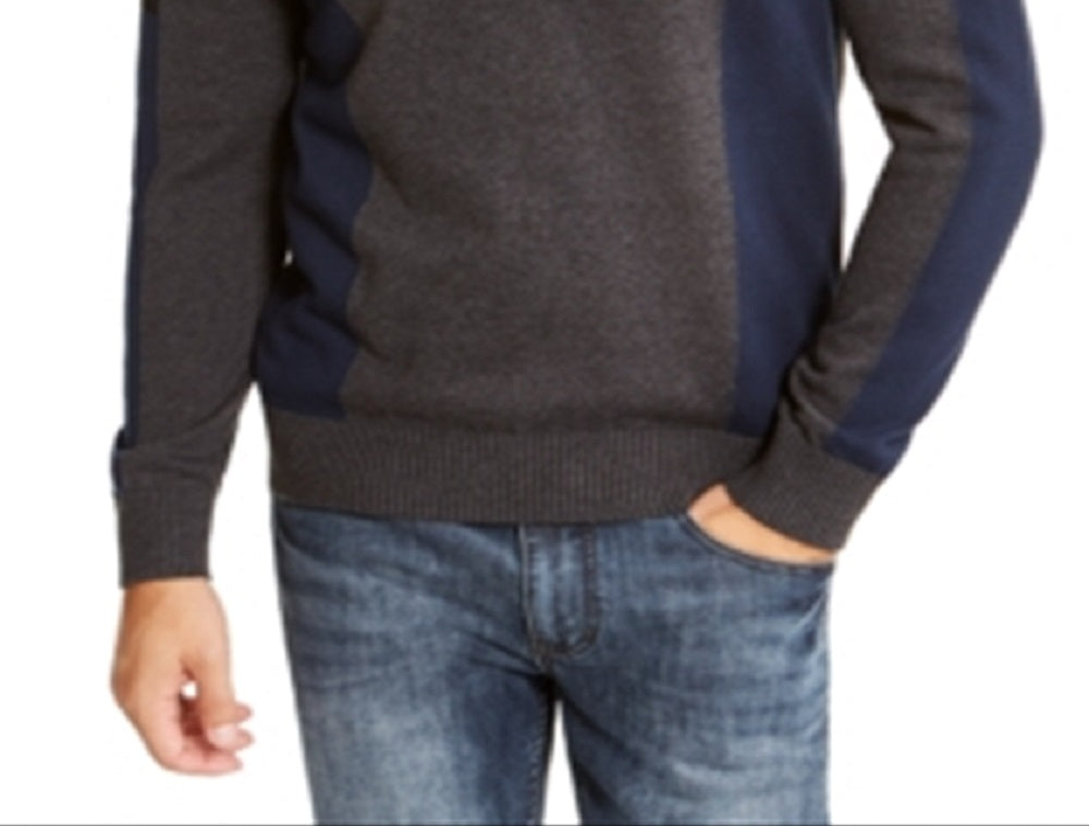 INC International Concepts Men's Sweater Colorblocked Snap Henley Pullover Grey Size Large