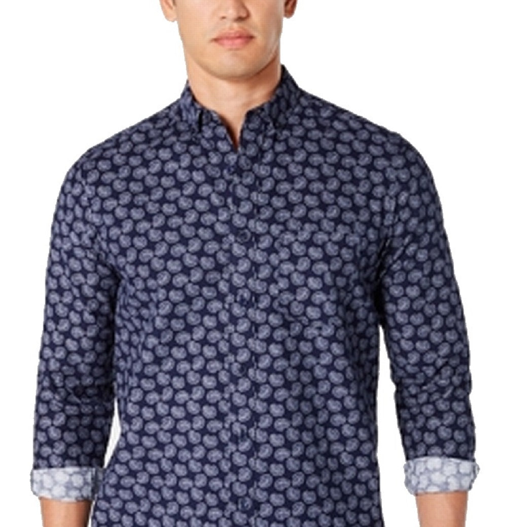 Club Room Men's Button Down Paisley Corduroy Shirt Blue Size Small
