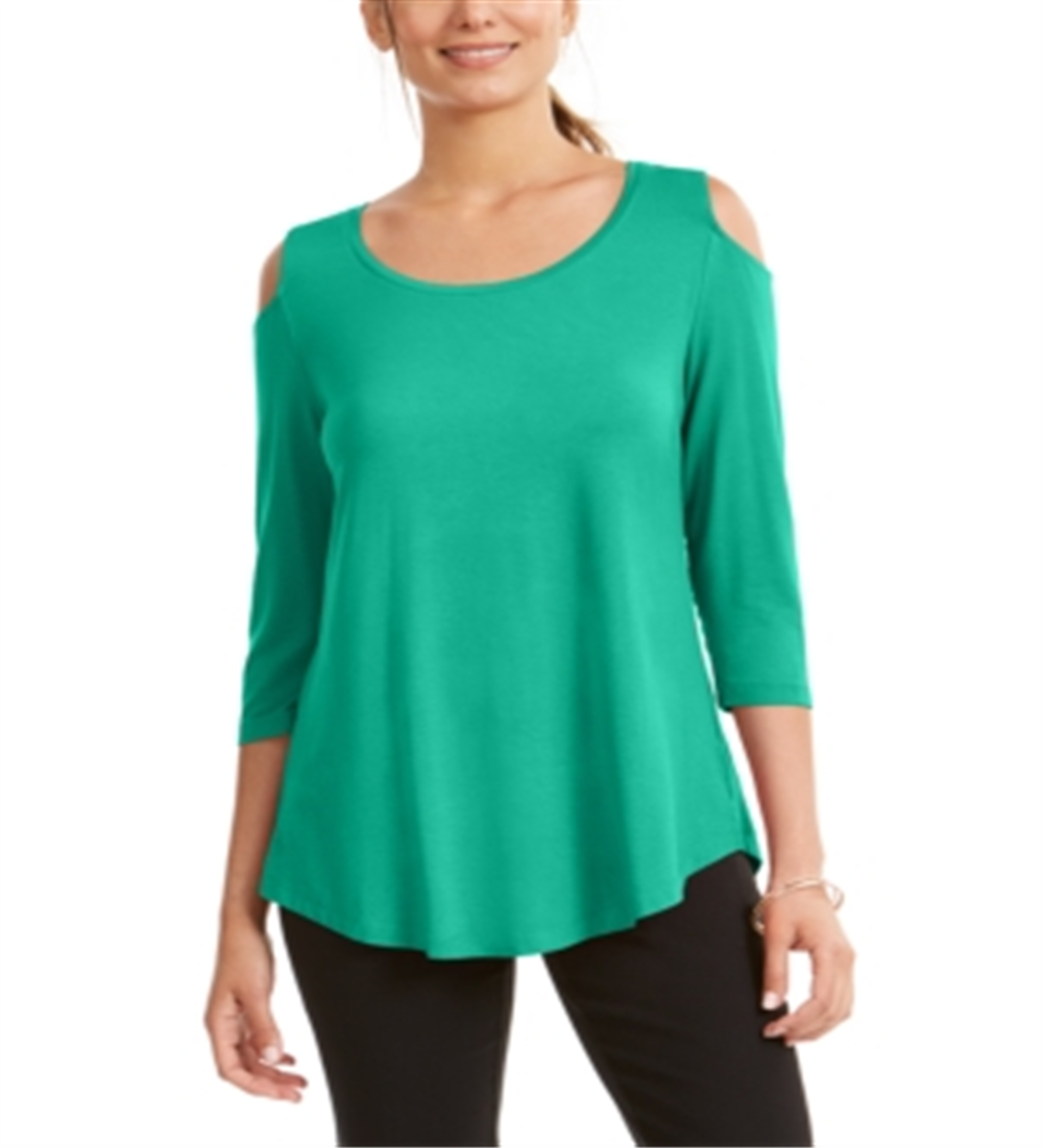 JM Collection Women's Cold Shoulder Top Green Size XX-Large