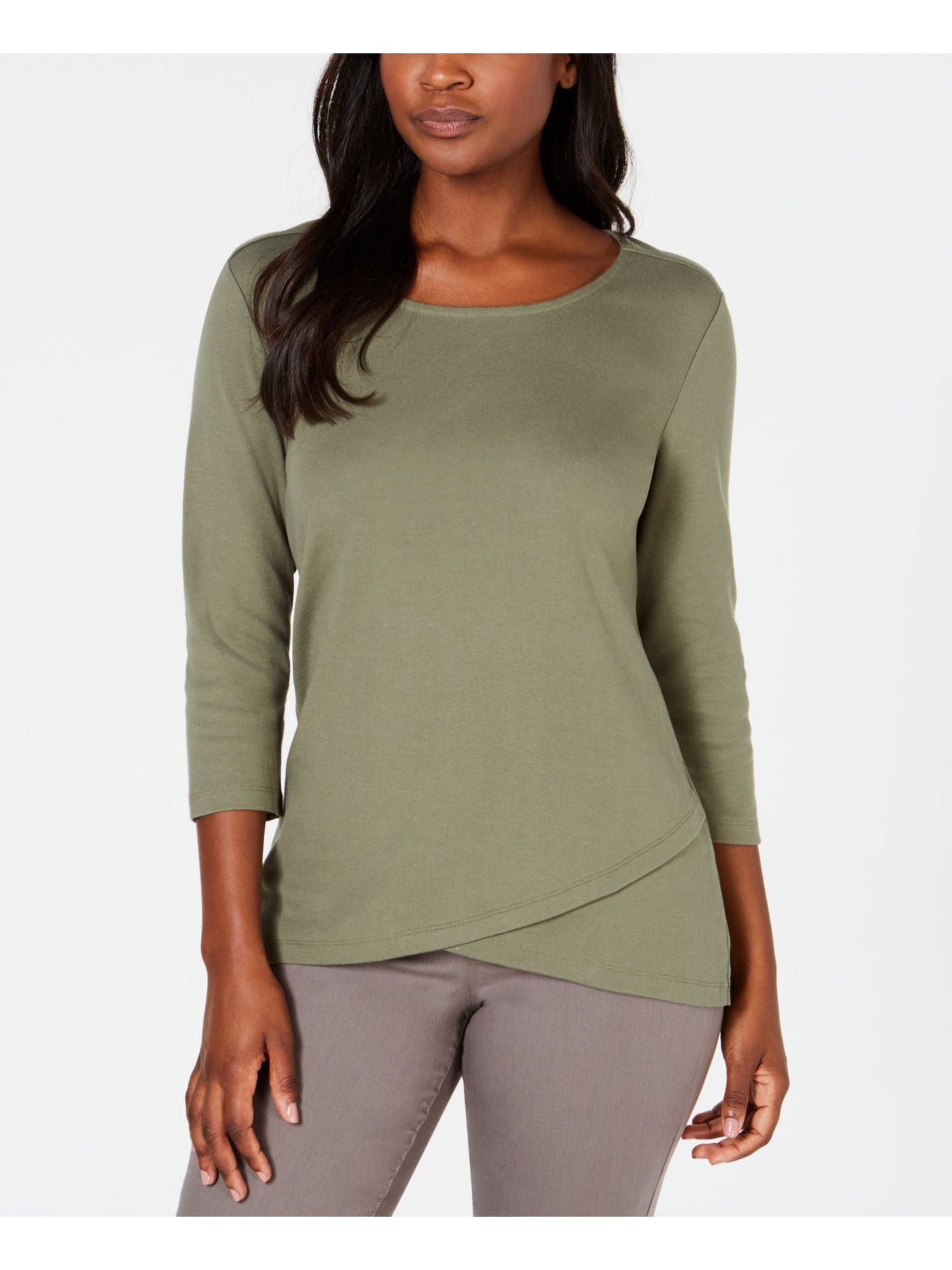 Karen Scott Women's Solid Long Sleeve Jewel Neck Top Green Size XX-Large