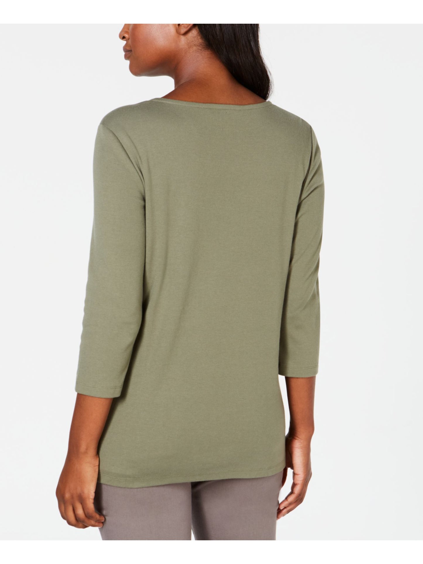 Karen Scott Women's Solid Long Sleeve Jewel Neck Top Green Size XX-Large