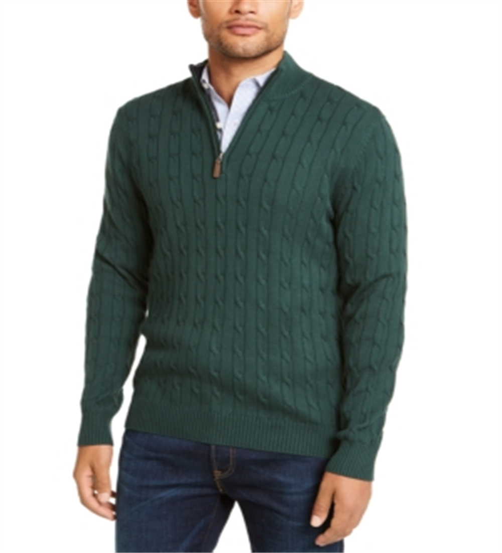 Club Room Men's Pima Cable Quarter Zip Sweater Green Size Large