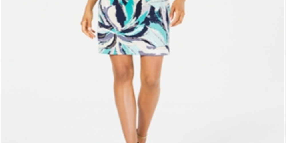 JM Collection Women's Printed Keyhole Dress Blue Size S
