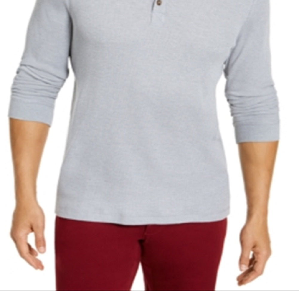 Club Room Men's Waffle Knit Crewneck Henley Shirt Gray Size Medium