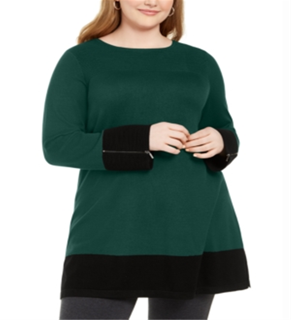 Alfani Women's Plus Colorblocked Ottoman Tunic Sweater Green Size 3X