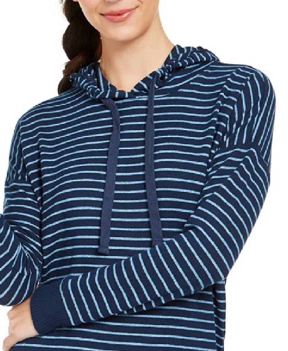 Alfani Women's Knit Striped Sleep Hoodie Blue Size XX-Large