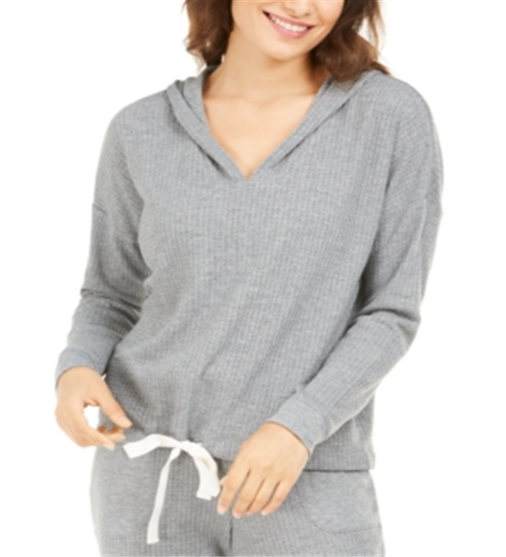 Alfani Women s Thermal V-Neck Pajama Hoodie Gray Size XS