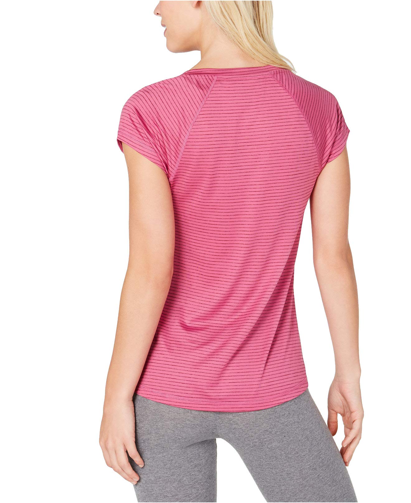 Ideology Women's Wine Striped V-Neck T-Shirt Size Extra Small