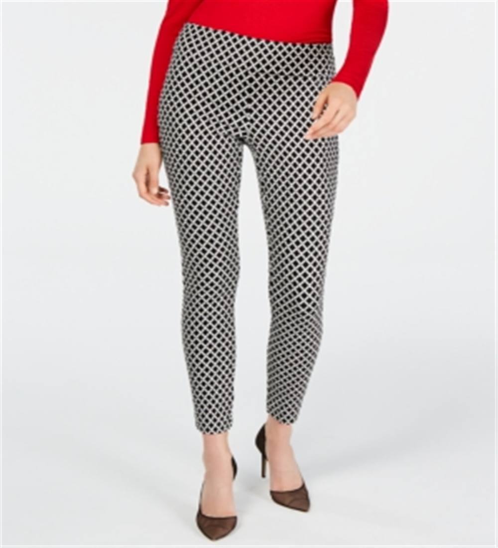 INC International Concepts Women's Diamond Jacquard Skinny Pants Black Size 12
