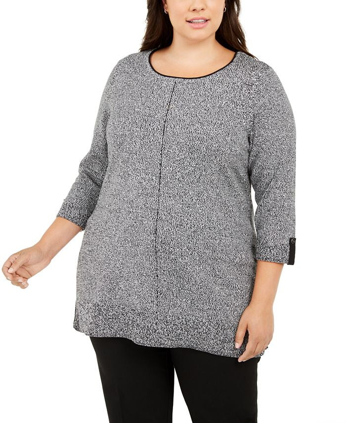 Karen Scott Women's Contrast Trim Marled Cotton Sweater Black Size 3X