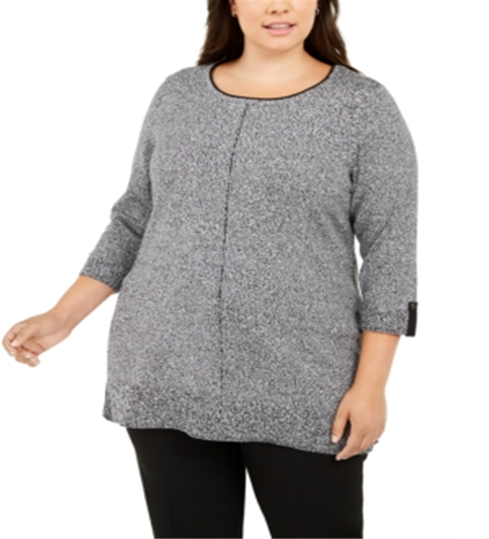 Karen Scott Women's Contrast Trim Marled Cotton Sweater Black Size 3X