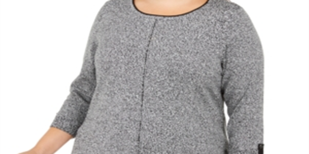 Karen Scott Women's Contrast Trim Marled Cotton Sweater Black Size 3X