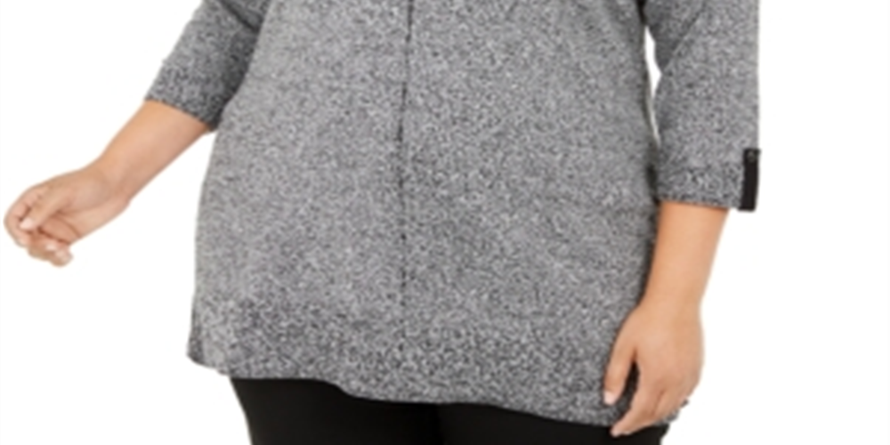 Karen Scott Women's Contrast Trim Marled Cotton Sweater Black Size 3X