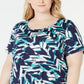 JM Collection Women's Plus Printed Top Blue Size 3X