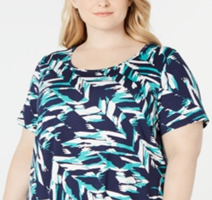 JM Collection Women's Plus Printed Top Blue Size 3X