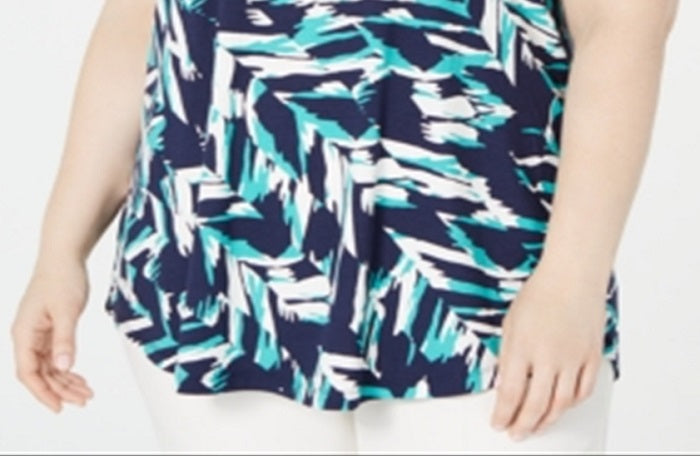 JM Collection Women's Plus Printed Top Blue Size 3X