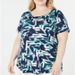 JM Collection Women's Plus Printed Top Blue Size 3X