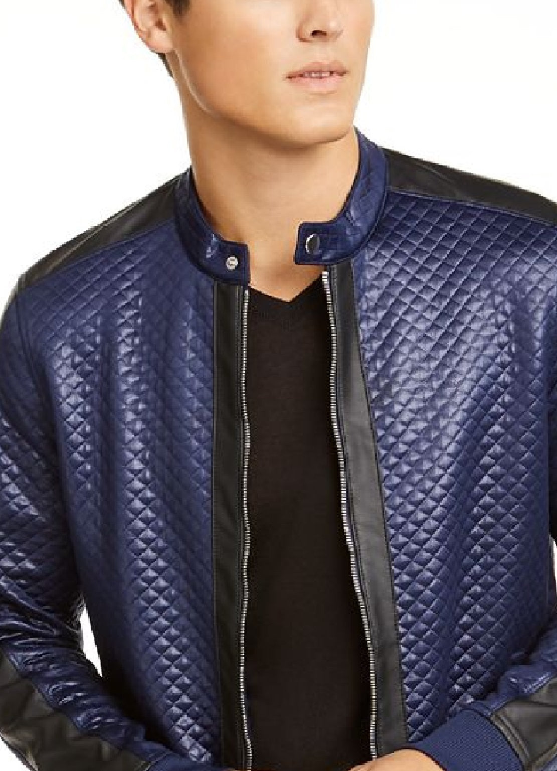 INC International Concepts Men's Quilted Knit Vacation Jacket Blue Size X-Large