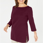 Karen Scott Women's Button Side 3/4 Sleeve Cotton Top Wine Size Small