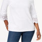 Charter Club Women's Cotton Lace Trim Top White Size Petite L