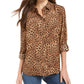 Charter Club Women's Animal Print Blouse Brown Size Large