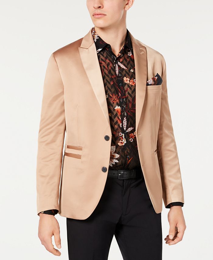 INC International Concepts Men's Slim Fit Stretch Satin Blazer Brown Size X-Large