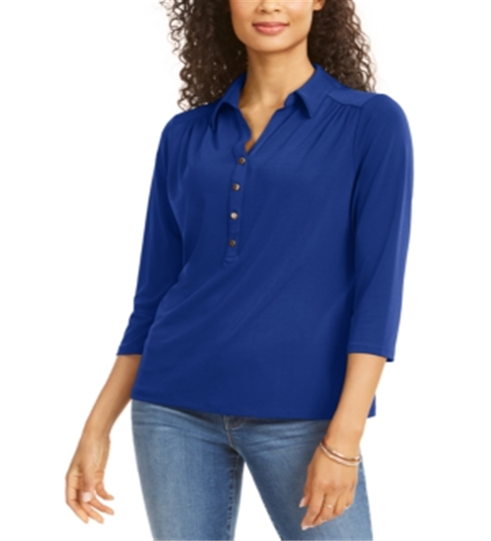Charter Club Women's Knit Polo Shirt Blue Size XX-Large
