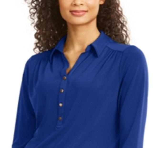 Charter Club Women's Knit Polo Shirt Blue Size XX-Large
