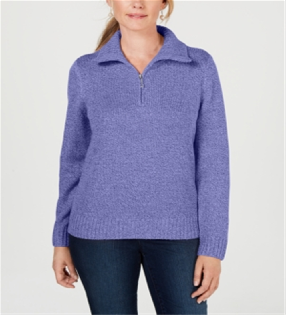 Karen Scott Women's Wing Collar Zip Neck Sweater Purple Size XX-Large