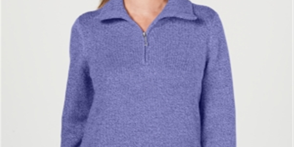 Karen Scott Women's Wing Collar Zip Neck Sweater Purple Size XX-Large