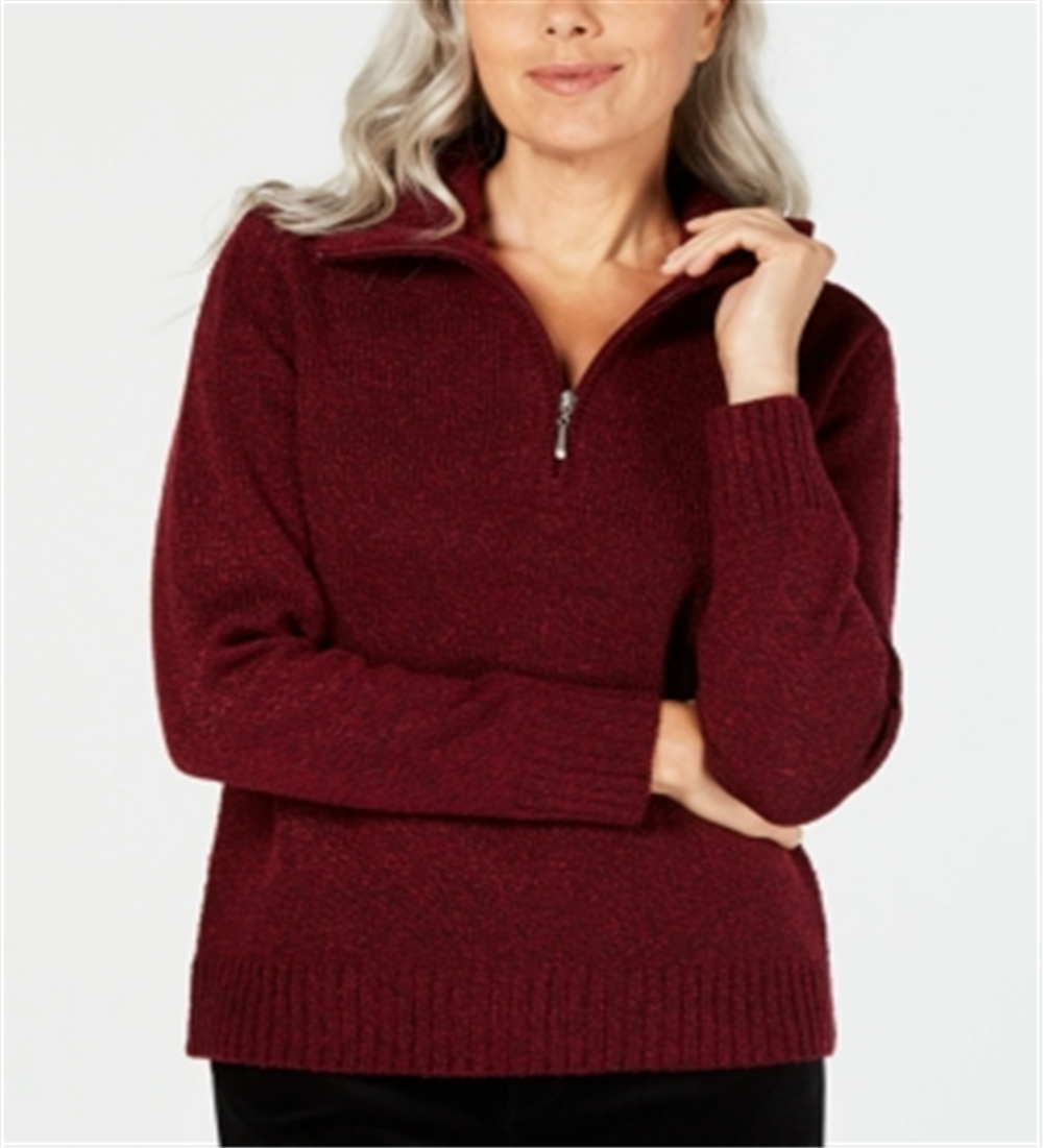 Karen Scott Women's Wing Collar Zip Neck Sweater Red Size X-Small