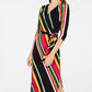 INC International Concepts Women's Belted Striped 3/4 Sleeve V Neck MIDI Sheath Dress Pink Size Large