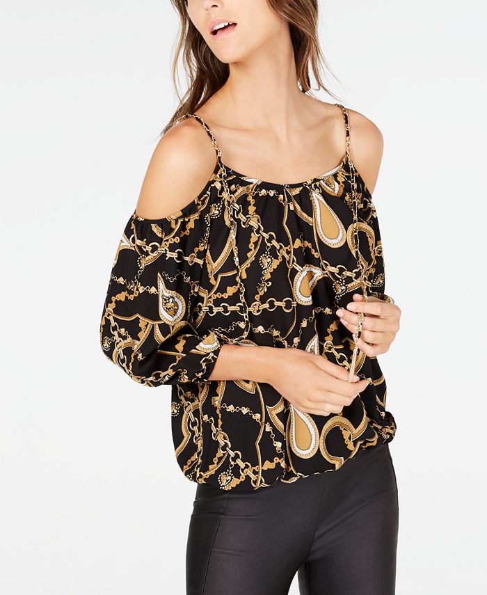 INC International Concepts Women's Cold Shoulder Patterned Spaghetti Strap Top Black Size X-Large