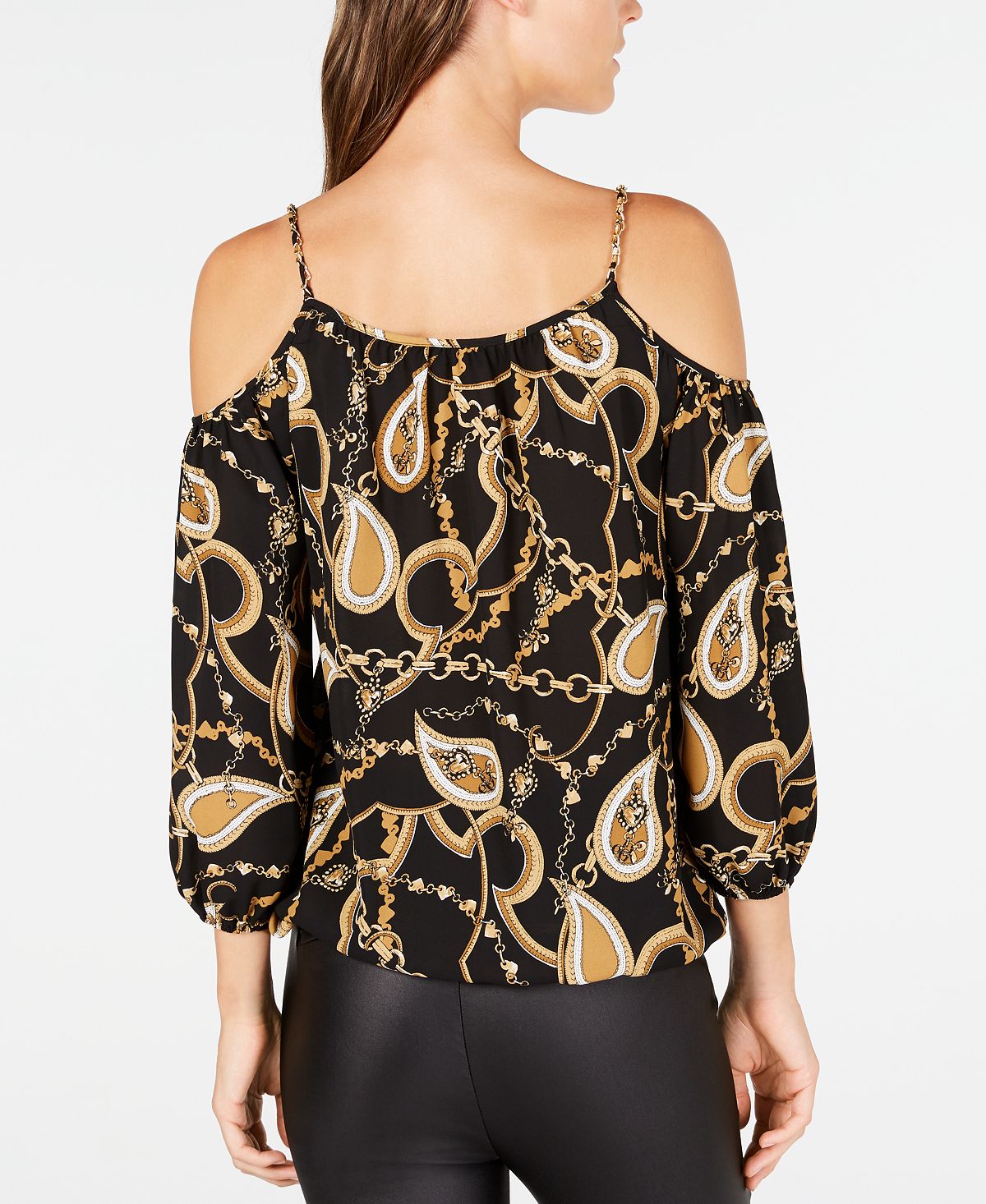 INC International Concepts Women's Cold Shoulder Patterned Spaghetti Strap Top Black Size X-Large