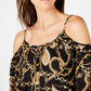 INC International Concepts Women's Cold Shoulder Patterned Spaghetti Strap Top Black Size X-Large