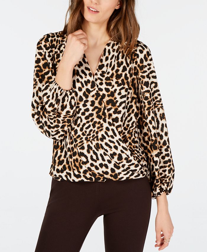 INC International Concepts Women's Leopard Print Surplice Top Yellow Size Small