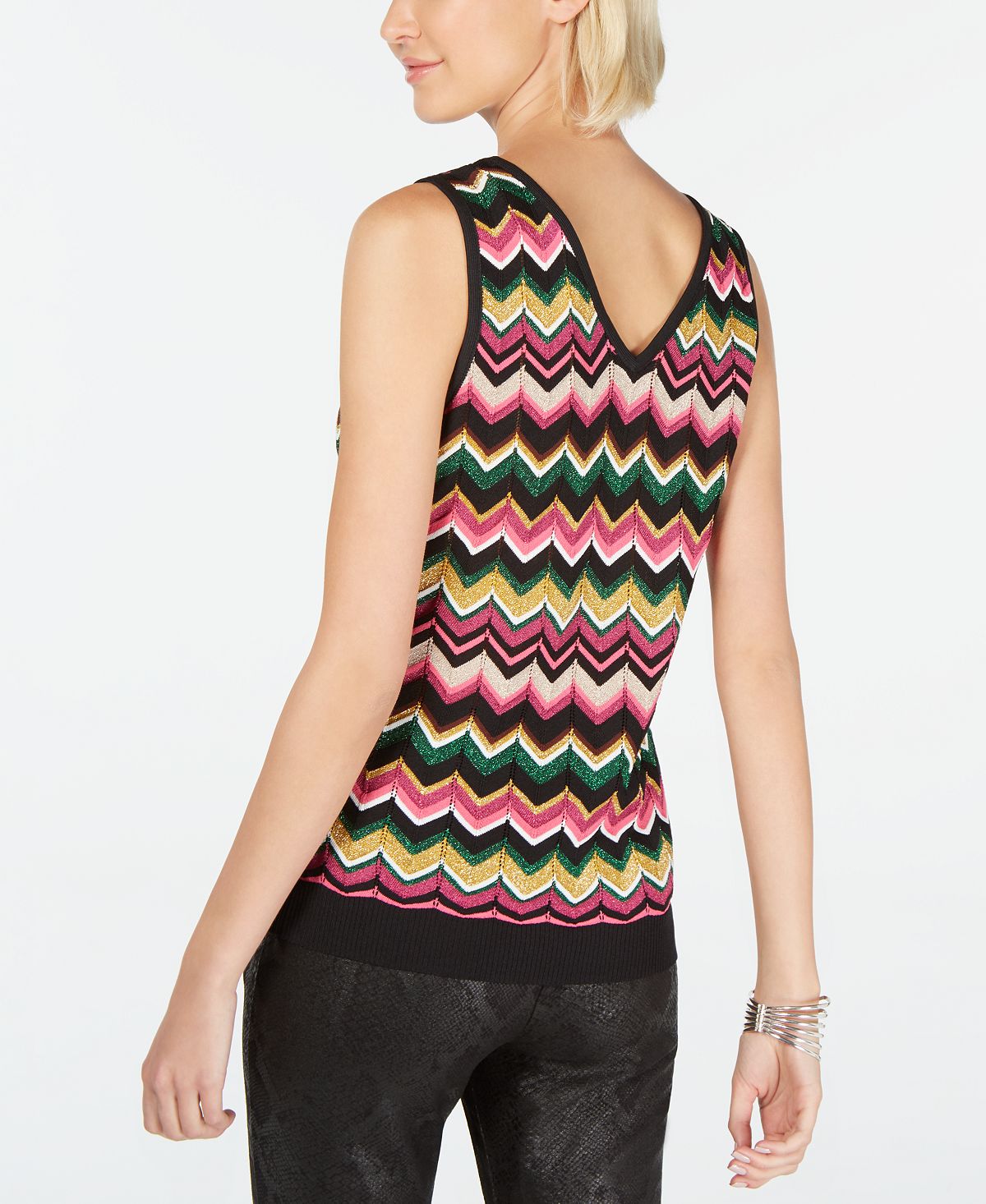 INC International Concepts Women's Zig Zag Sweater Tank Top Pink Size X-Small