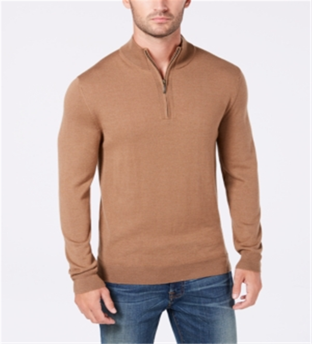 Club Room Men's Quarter Zip Wool Pullover Sweater Brown Size Large