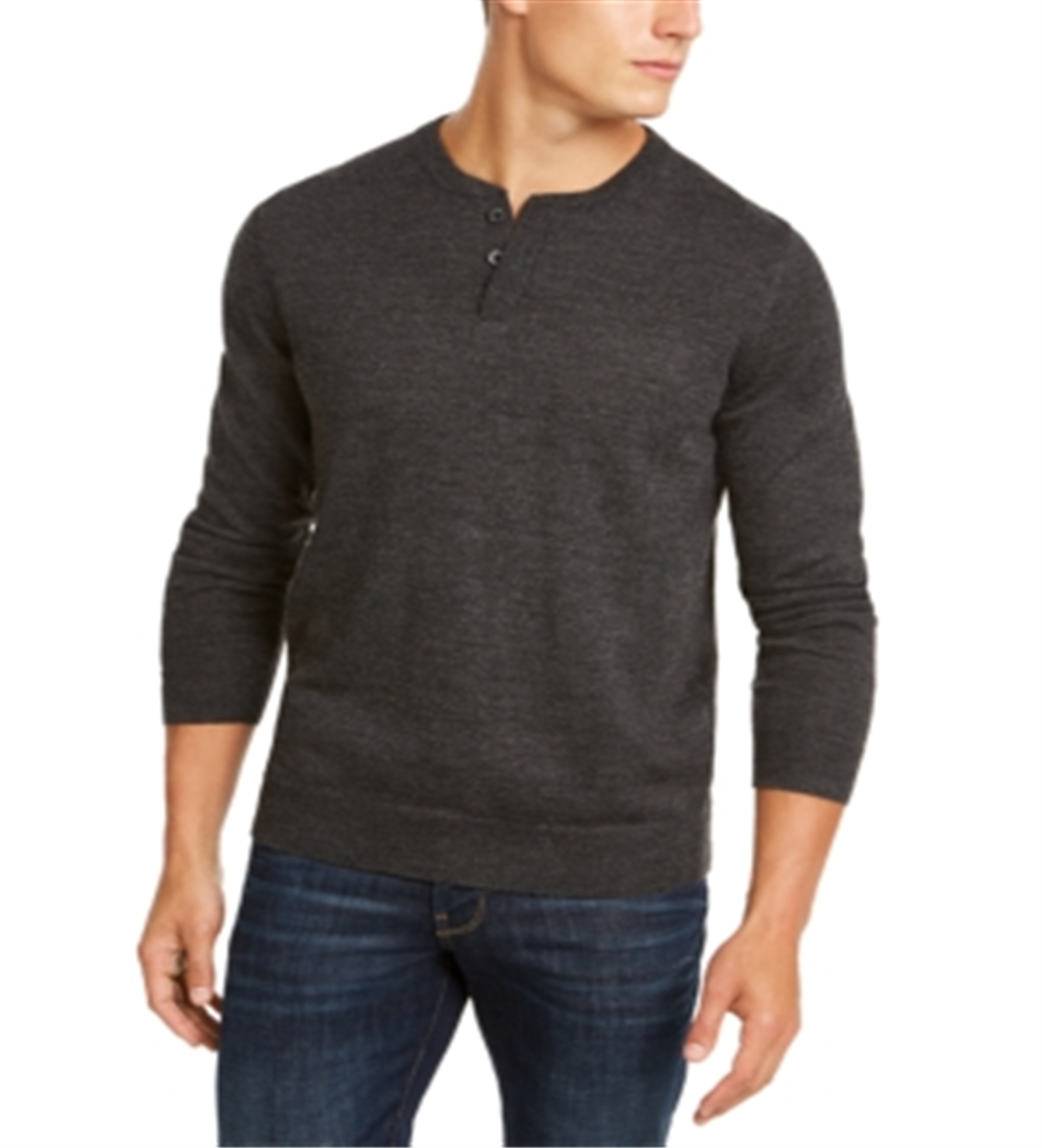 Club Room Men's Henley Merino Wool Blend Sweater Gray Size XXX-Large