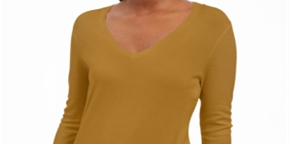 JM Collection Women's Embellished Sleeve V Neck Sweater Yellow Size XX-Large