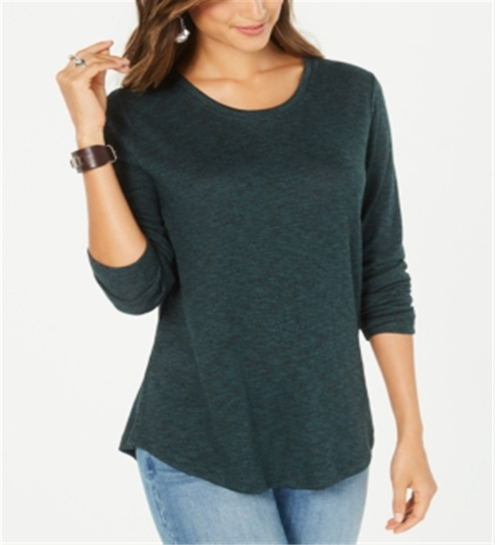 Style & Co Women's Scoop Neck Top Green Size Petite