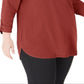 JM Collection Women's Solid Zip Top Red Size 3X