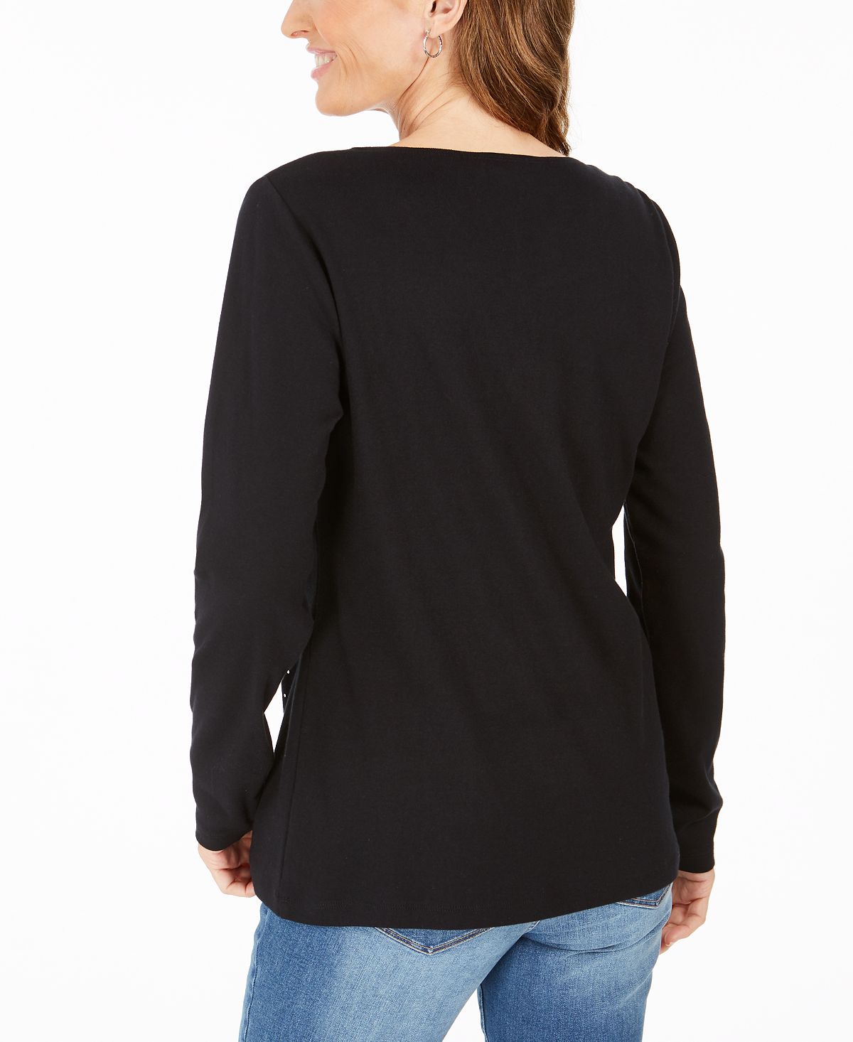 Karen Scott Women's Embellished Cotton Top Black Size X-Small