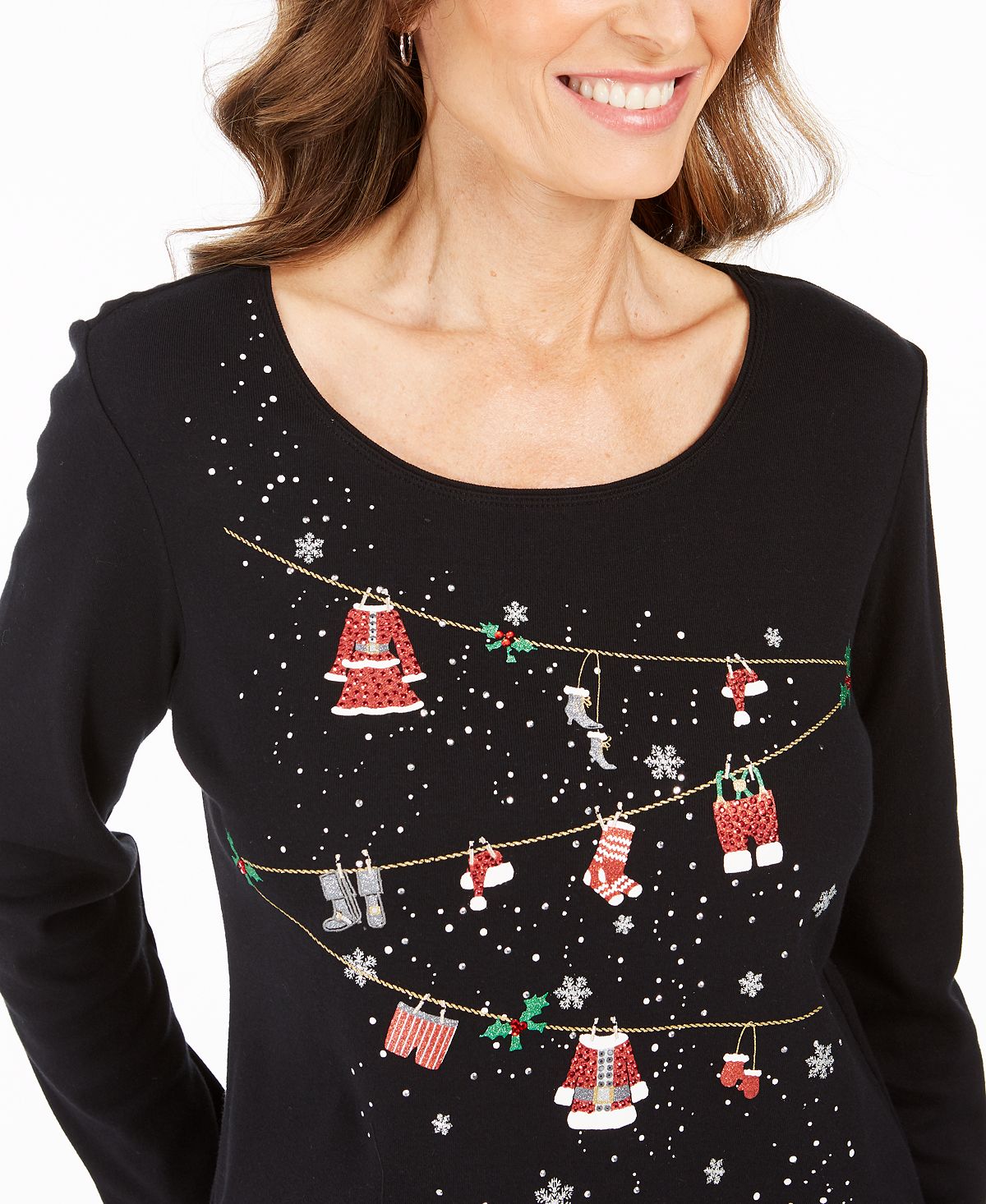 Karen Scott Women's Embellished Cotton Top Black Size X-Small