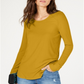 INC International Concepts Women's Gold Textured Long Sleeve Scoop Neck T-Shirt Yellow Size X-Large