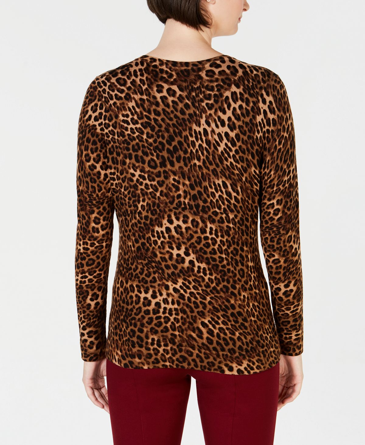 Charter Club Women's Printed Cardigan Brown Size Petite