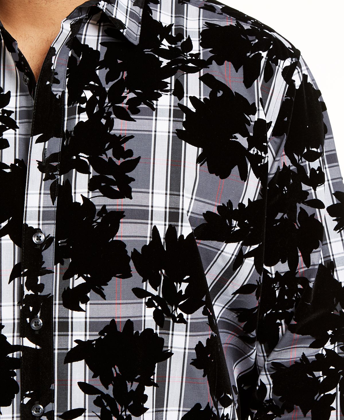 INC International Concepts Men's Patterned Long Sleeve Button Down Casual Shirt Gray Size 48